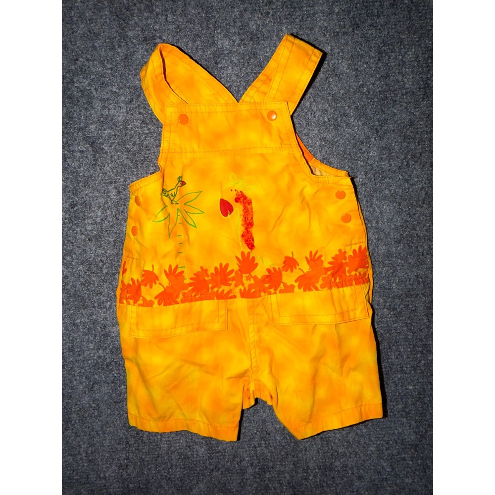 Vintage Simply Basic Baby Shortall Orange Yellow Tie Dye Giraffe Bird 0-3 Months